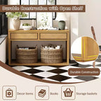 55 Tavolino Console, Tavolo d'ingresso rustico in legno con cassetti e ripiano aperto, Elegante Tavolino da divano per corridoio e soggiorno (Naturale)