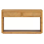 55 Tavolino Console, Tavolo d'ingresso rustico in legno con cassetti e ripiano aperto, Elegante Tavolino da divano per corridoio e soggiorno (Naturale)