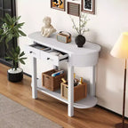 Elegante Consolle Retro dal Design Curvo e Finitura Liscia per Ingressi, Soggiorni e Corridoi (Bianco Antico)
