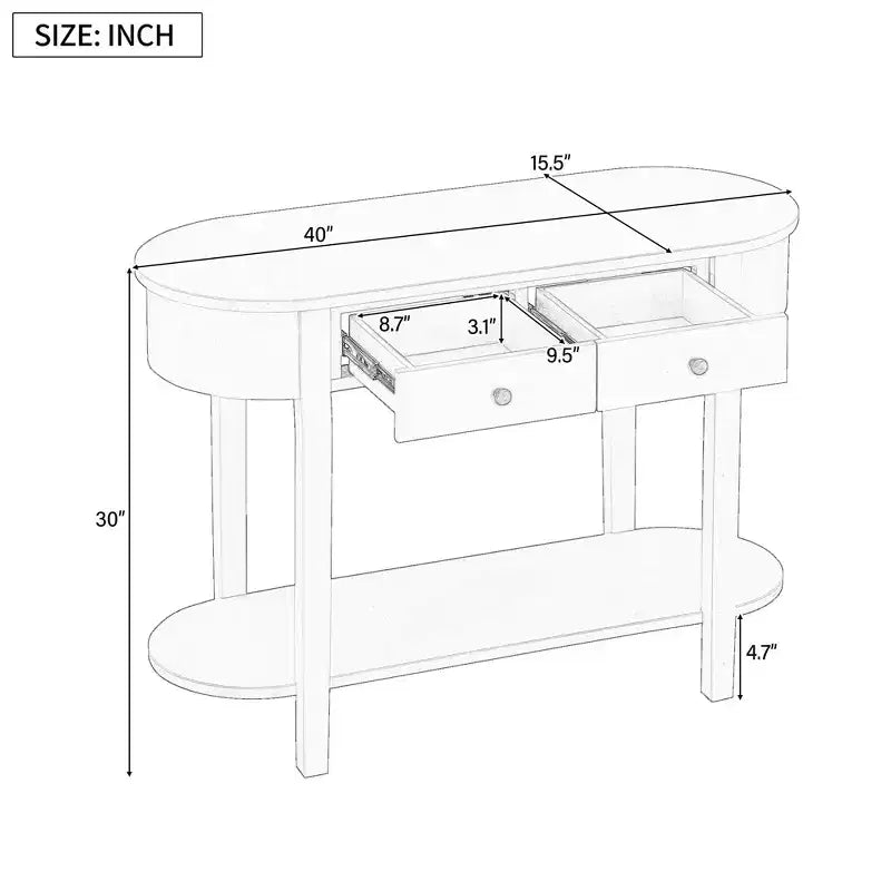 Elegante Consolle Retro dal Design Curvo e Finitura Liscia per Ingressi, Soggiorni e Corridoi (Bianco Antico)