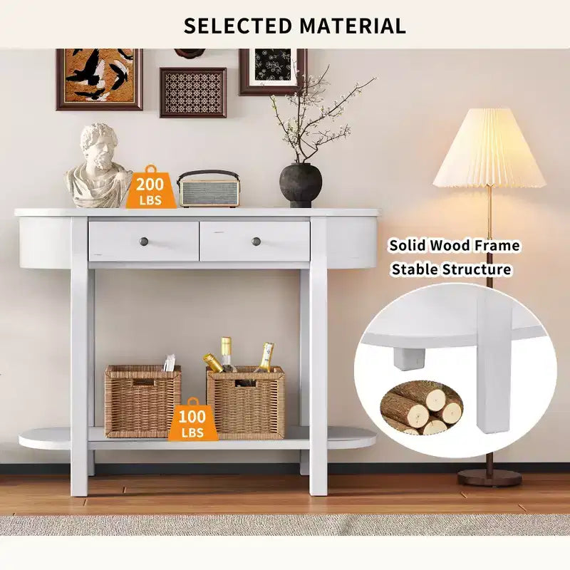 Elegante Consolle Retro dal Design Curvo e Finitura Liscia per Ingressi, Soggiorni e Corridoi (Bianco Antico)
