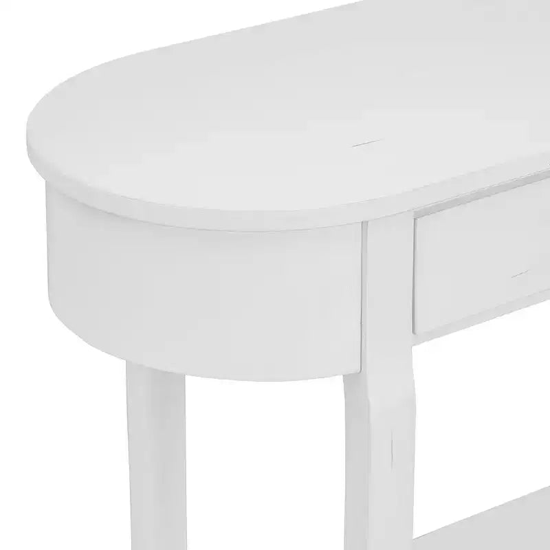 Elegante Consolle Retro dal Design Curvo e Finitura Liscia per Ingressi, Soggiorni e Corridoi (Bianco Antico)