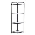 J&V TEXTILES Foldable 4 Tier Corner Shelf, Metal Corner Plant Stand with Black Frame and Transparent Shelves, Corner Display Rack