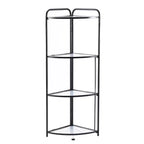 J&V TEXTILES Foldable 4 Tier Corner Shelf, Metal Corner Plant Stand with Black Frame and Transparent Shelves, Corner Display Rack