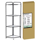 J&V TEXTILES Scaffale angolare pieghevole a 4 ripiani, porta piante angolare in metallo con struttura nera e ripiani trasparenti, espositore angolare
