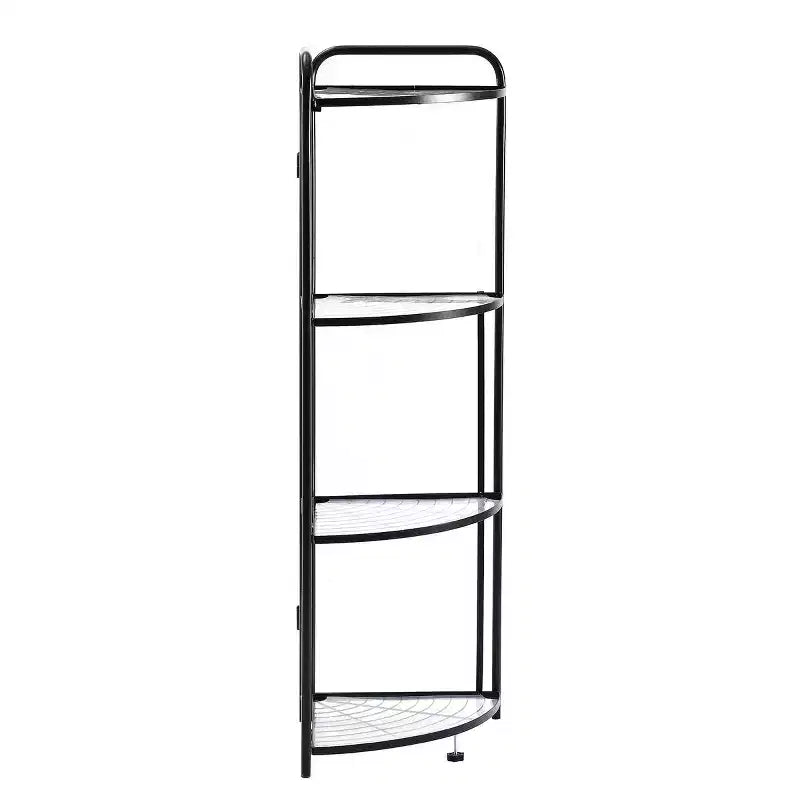 J&V TEXTILES Scaffale angolare pieghevole a 4 ripiani, porta piante angolare in metallo con struttura nera e ripiani trasparenti, espositore angolare