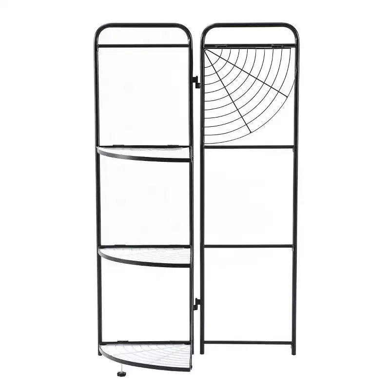 J&V TEXTILES Scaffale angolare pieghevole a 4 ripiani, porta piante angolare in metallo con struttura nera e ripiani trasparenti, espositore angolare