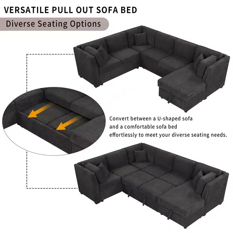 Divano Letto Sezionale a U Whisen 108.6 con Porte USB, Prese di Corrente e Contenitore