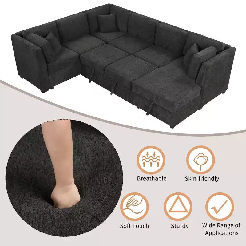 Divano Letto Sezionale a U Whisen 108.6 con Porte USB, Prese di Corrente e Contenitore