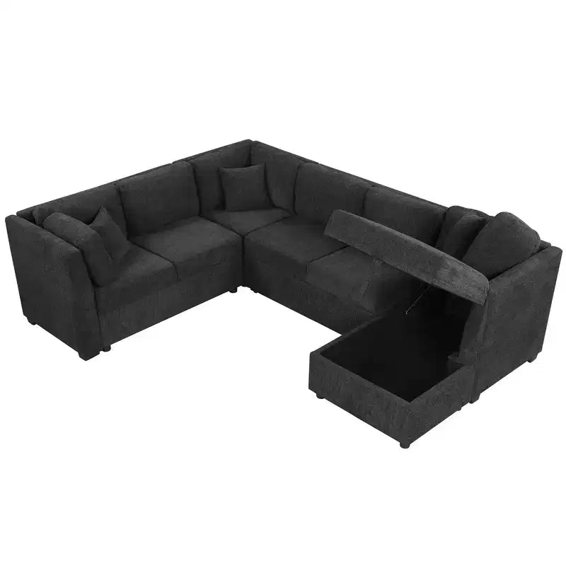 Divano Letto Sezionale a U Whisen 108.6 con Porte USB, Prese di Corrente e Contenitore