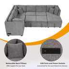 Divano Letto Sezionale a U Whisen 108.6 con Porte USB, Prese di Corrente e Contenitore