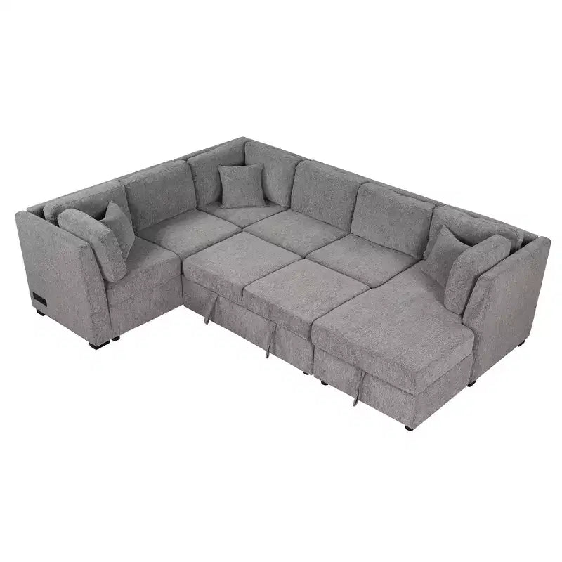 Divano Letto Sezionale a U Whisen 108.6 con Porte USB, Prese di Corrente e Contenitore
