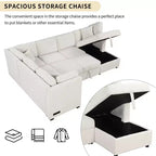 Divano Letto Sezionale a U Whisen 108.6 con Porte USB, Prese di Corrente e Contenitore