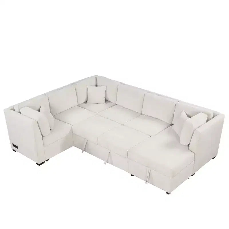 Divano Letto Sezionale a U Whisen 108.6 con Porte USB, Prese di Corrente e Contenitore