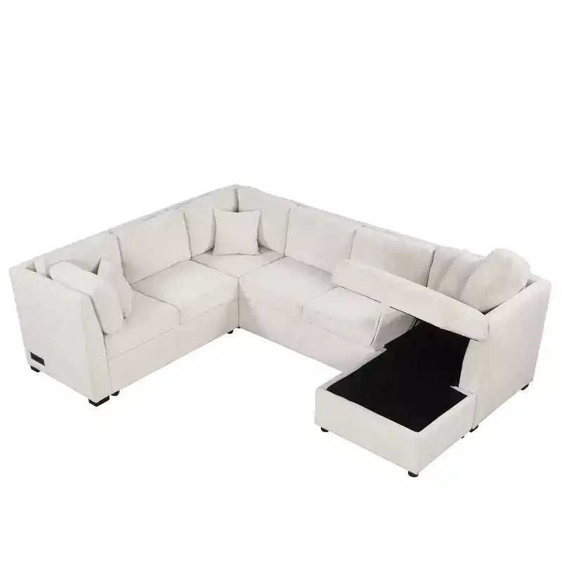 Divano Letto Sezionale a U Whisen 108.6 con Porte USB, Prese di Corrente e Contenitore