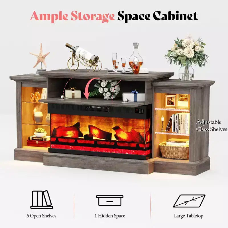 Mobile TV con camino elettrico stile rustico AMERLIFE