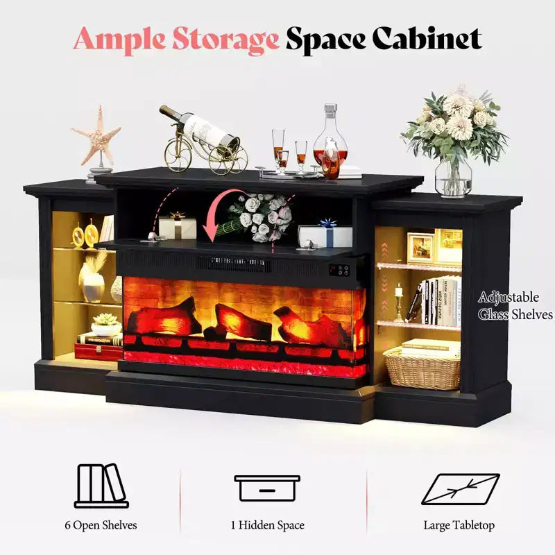Mobile TV con camino elettrico stile rustico AMERLIFE