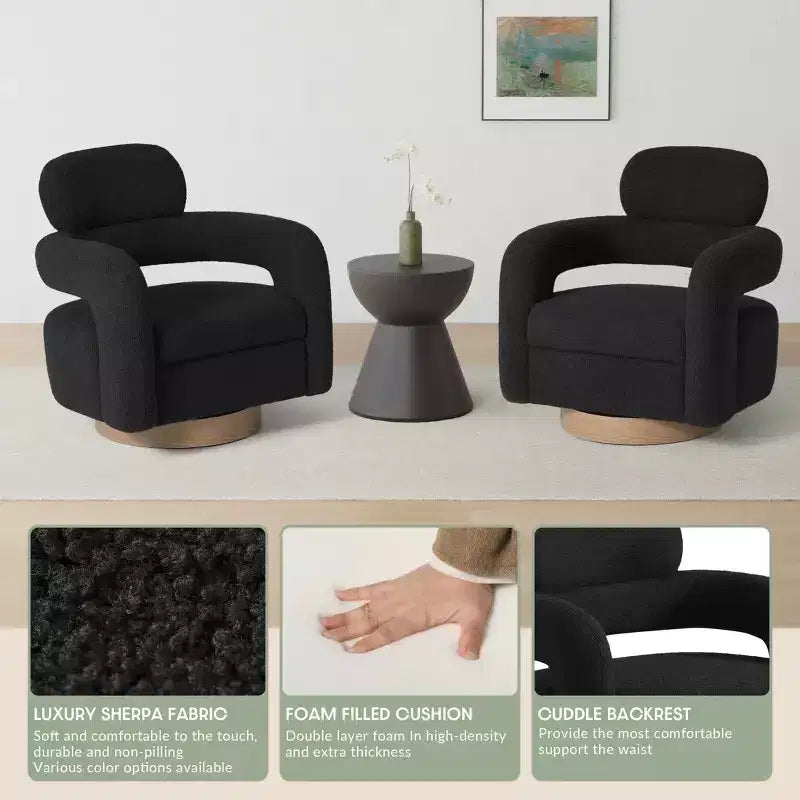 WestinTrends Alexandria Poltrona Girevole Accent con Schienale Curvo Rivestita in Finta Pelliccia di Agnello Stile Mid-Century Moderno (Set da 2)