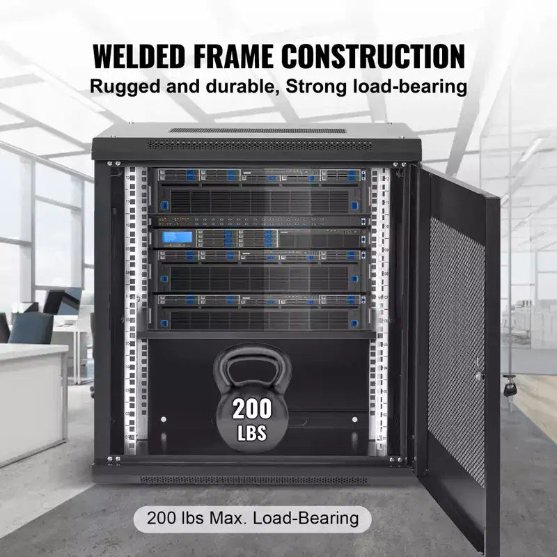 Armadio rack server VEVOR 12U per montaggio a parete, profondità 15,5'', box rack di rete, supporta fino a 90 kg, sistema di bloccaggio sicuro, ideale per hardware IT