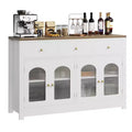 55 Inch Farmhouse Buffet Cabinet, Large Wood Narrow Kitchen Buffet Storage Cabinet for Dining Room Living Room Coffee Bar with Drawers and 4 Doors