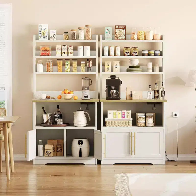 Scaffale da Panettiere con Contenitore - Supporto per Microonde con Prese di Corrente, con Piano Spesso, Scaffale da Panettiere Rustico per Cucina, Sala da Pranzo
