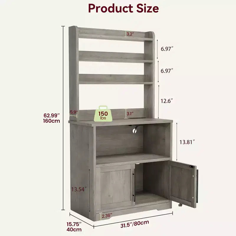 Scaffale da Panettiere con Contenitore - Supporto per Microonde con Prese di Corrente, con Piano Spesso, Scaffale da Panettiere Rustico per Cucina, Sala da Pranzo