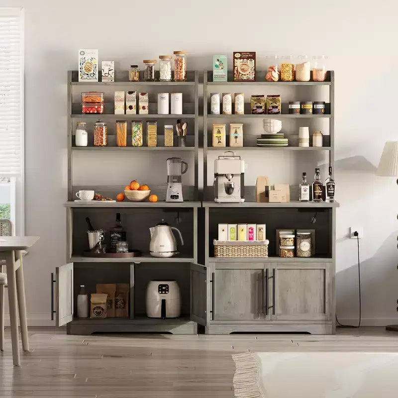 Scaffale da Panettiere con Contenitore - Supporto per Microonde con Prese di Corrente, con Piano Spesso, Scaffale da Panettiere Rustico per Cucina, Sala da Pranzo