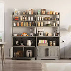 Scaffale da Panettiere con Contenitore - Supporto per Microonde con Prese di Corrente, con Piano Spesso, Scaffale da Panettiere Rustico per Cucina, Sala da Pranzo
