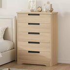 5-Drawer Wooden Dresser for Bedroom, Modern Gray Chest with Recessed Handles, Storage Organizer for Living Room, Nursery, Hallway, or Entryway