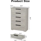 Comò a 5 cassetti in legno per camera da letto, cassettiera moderna grigia con maniglie a incasso, organizer per soggiorno, cameretta, corridoio o ingresso