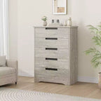 Comò a 5 cassetti in legno per camera da letto, cassettiera moderna grigia con maniglie a incasso, organizer per soggiorno, cameretta, corridoio o ingresso