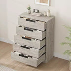 Comò a 5 cassetti in legno per camera da letto, cassettiera moderna grigia con maniglie a incasso, organizer per soggiorno, cameretta, corridoio o ingresso