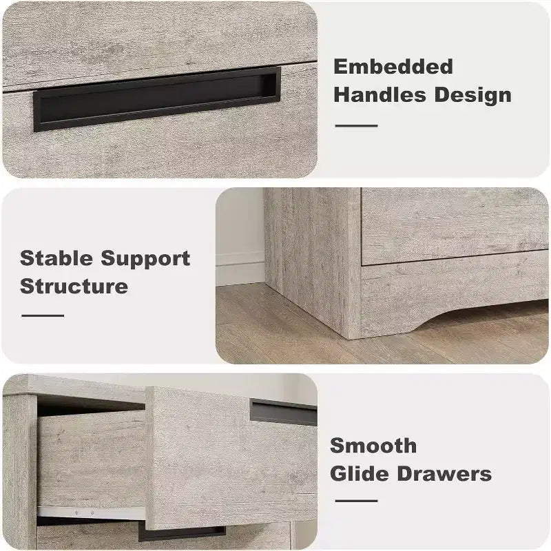 Comò a 5 cassetti in legno per camera da letto, cassettiera moderna grigia con maniglie a incasso, organizer per soggiorno, cameretta, corridoio o ingresso