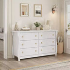 Modern Drawer Dresser - Sleek Boho Design with Woven Rattan, Curved Legs, and Versatile Storage for Bedroom, Living Room, or Hallway