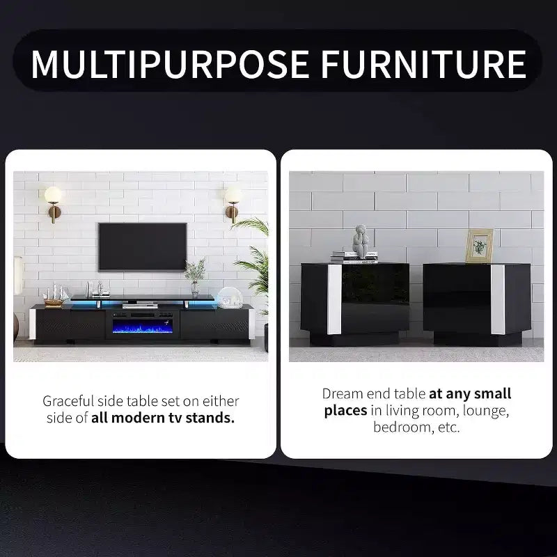 AMERLIFE Set di 2 Tavolini Laterali per Centro Intrattenimento con Contenitore, Tavolini Moderni con 2 Ante ad Armadietto