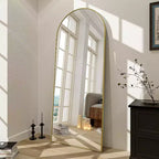 66x25 Full Length Mirror, Wall Mirrors Hanging or Leaning Arched-Top Full Body Mirror with Stand for Bedroom, Dressing Room, Gold