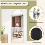 Specchio a figura intera 66x25, specchio da parete appeso o appoggiato con parte superiore ad arco e supporto per camera da letto, spogliatoio, oro