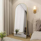 Specchio a figura intera 66x25, specchio da parete appeso o appoggiato con parte superiore ad arco e supporto per camera da letto, spogliatoio, oro