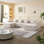U-Shaped Corduroy Sectional Sofa, Reversible Chaise & Plush Cushions, 122-Inch Modern Design