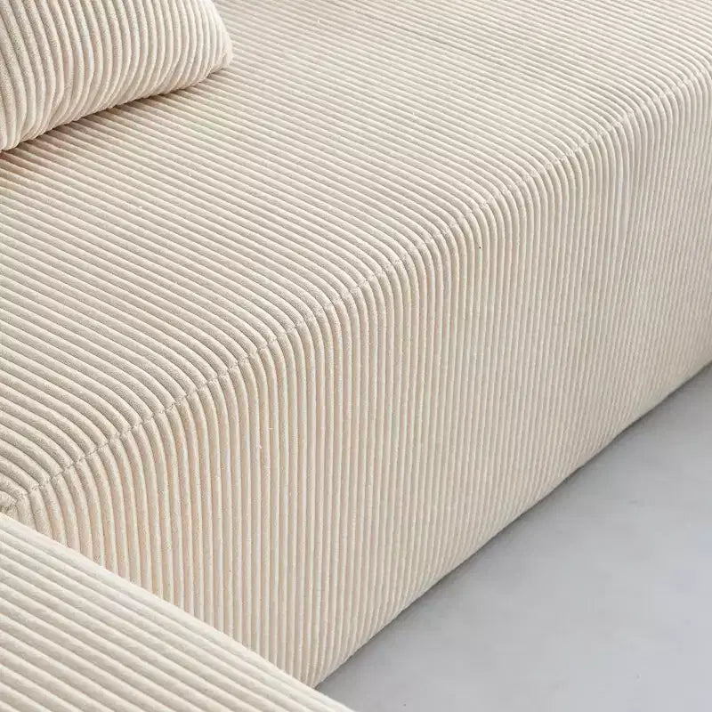 Divano componibile a U in velluto a coste, chaise longue reversibile e cuscini imbottiti, design moderno da 122 pollici