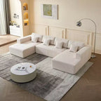 Divano componibile a U in velluto a coste, chaise longue reversibile e cuscini imbottiti, design moderno da 122 pollici