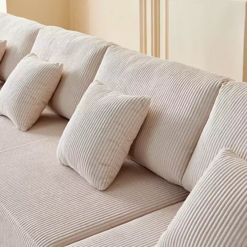Divano componibile a U in velluto a coste, chaise longue reversibile e cuscini imbottiti, design moderno da 122 pollici