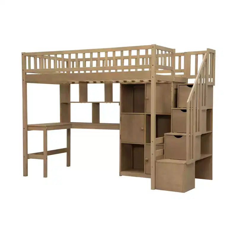 Letto a soppalco singolo Whisen Wood con scrivania integrata