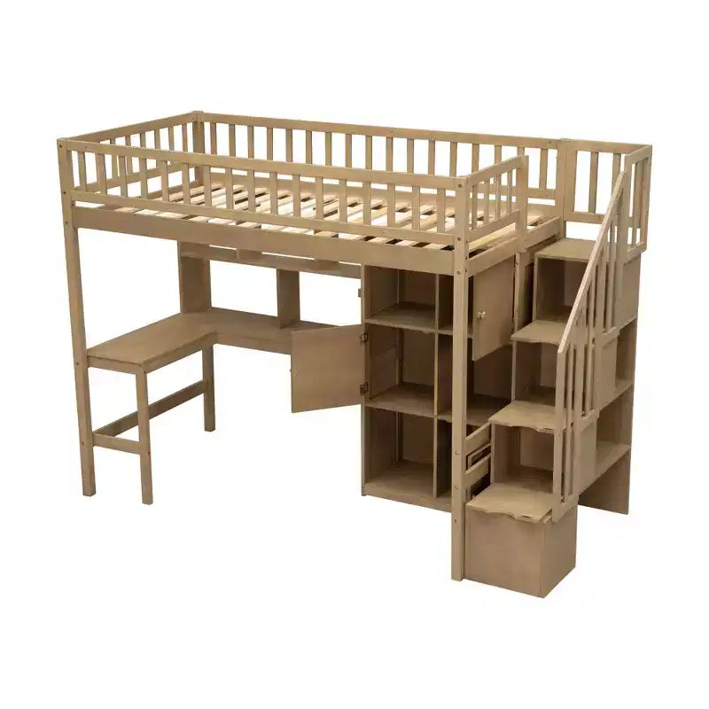 Letto a soppalco singolo Whisen Wood con scrivania integrata