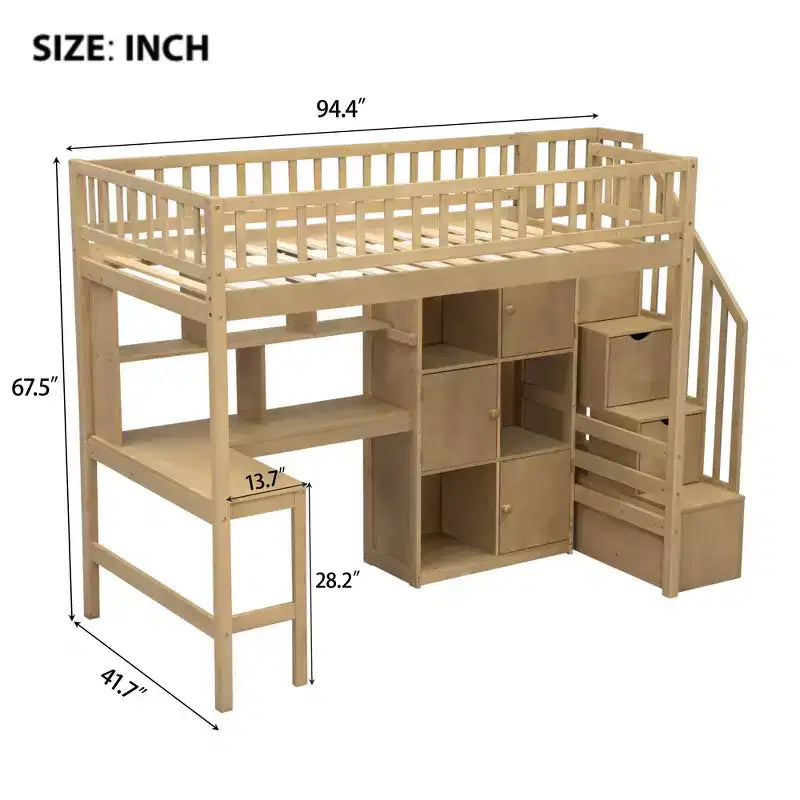 Letto a soppalco singolo Whisen Wood con scrivania integrata