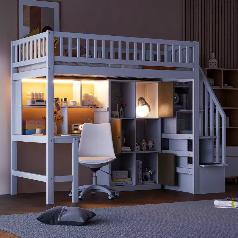 Letto a soppalco singolo Whisen Wood con scrivania integrata