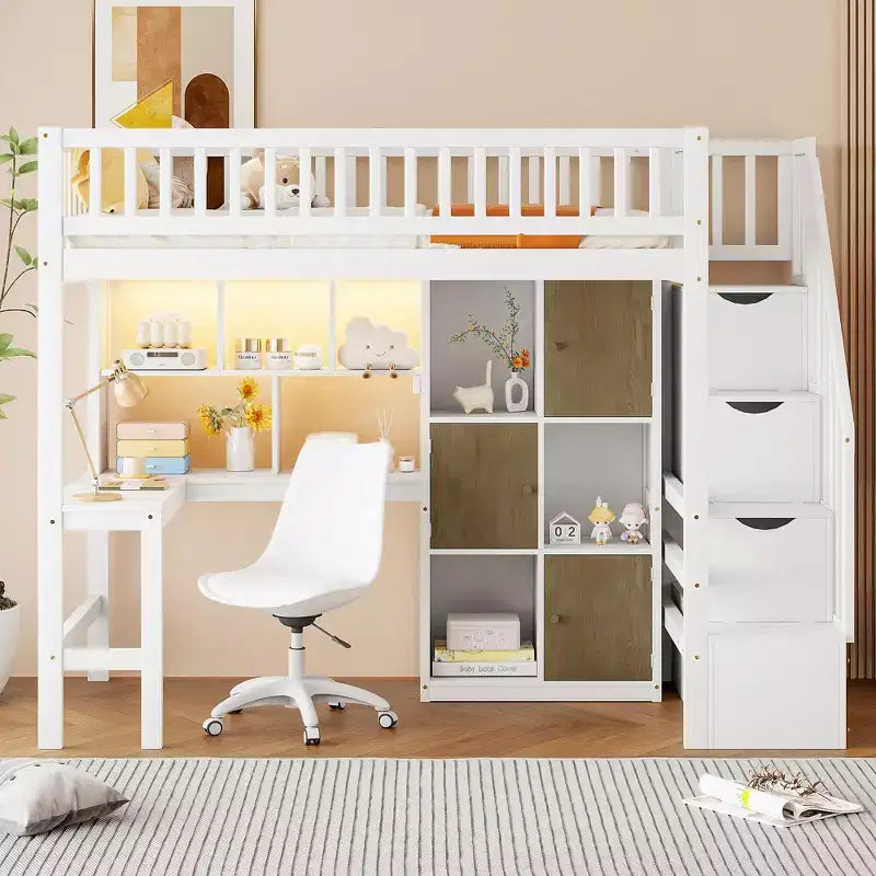 Letto a soppalco singolo Whisen Wood con scrivania integrata