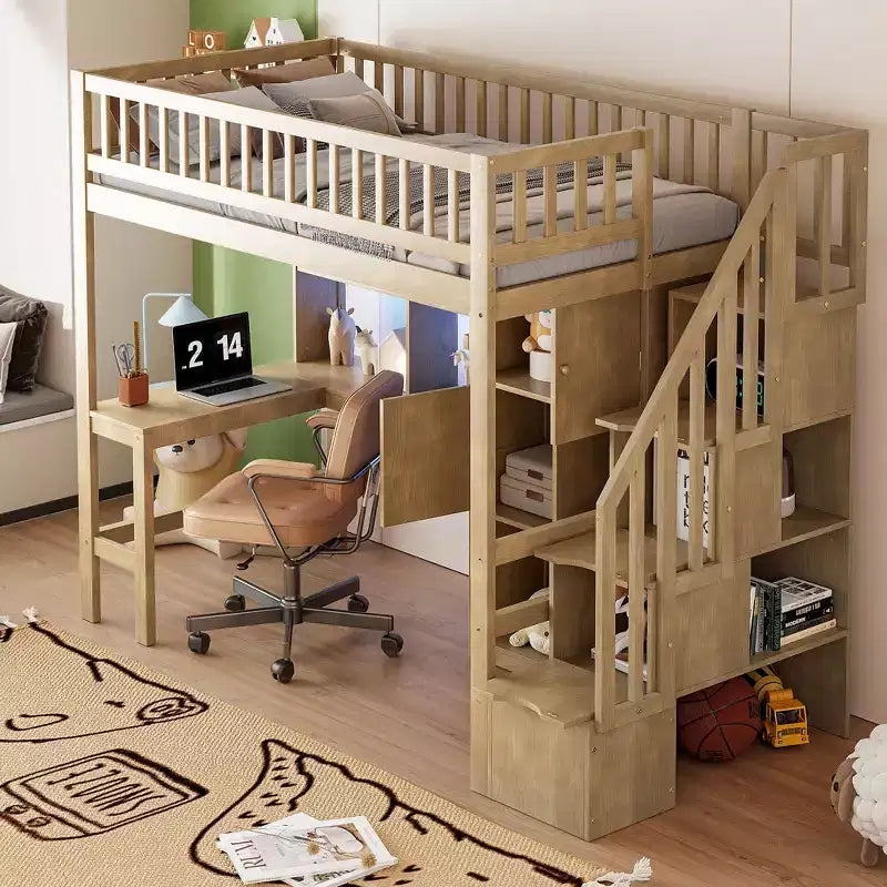 Letto a soppalco singolo Whisen Wood con scrivania integrata