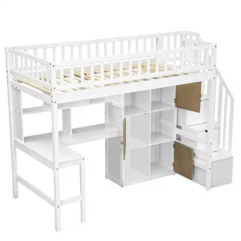 Letto a soppalco singolo Whisen Wood con scrivania integrata