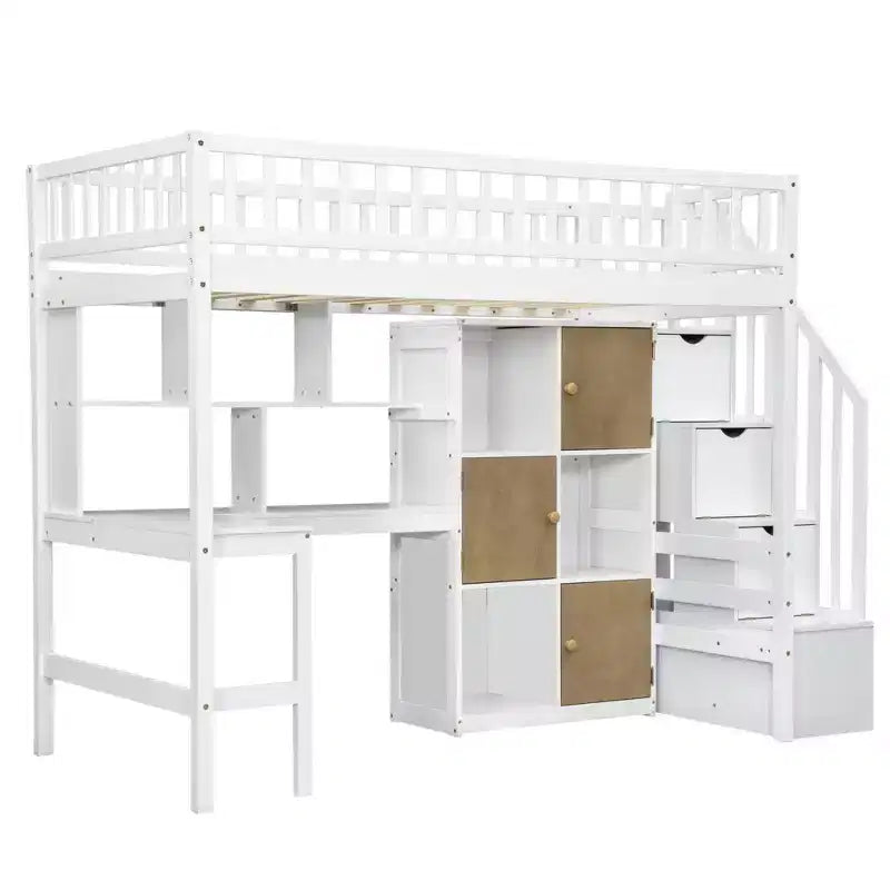 Letto a soppalco singolo Whisen Wood con scrivania integrata